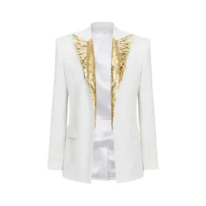 Pre Order:  Metallic Feather Beaded Lapel Blazer