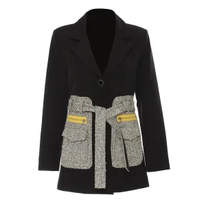 Pre Order:  Tweed Patchwork Belted Blazer