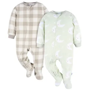 2-Pack Baby & Toddler Neutral Moons Fleece Pajamas