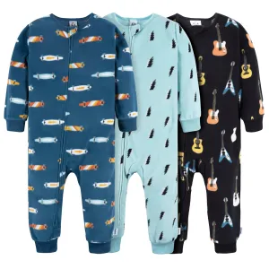 3-Pack Infant & Toddler Boys Skateboards & Guitars Footless Fleece Pajamas