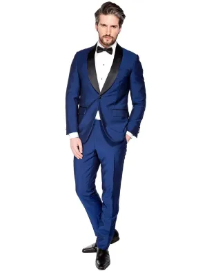 Blue Satin Lapel Classic Fit Dinner Suit Blue