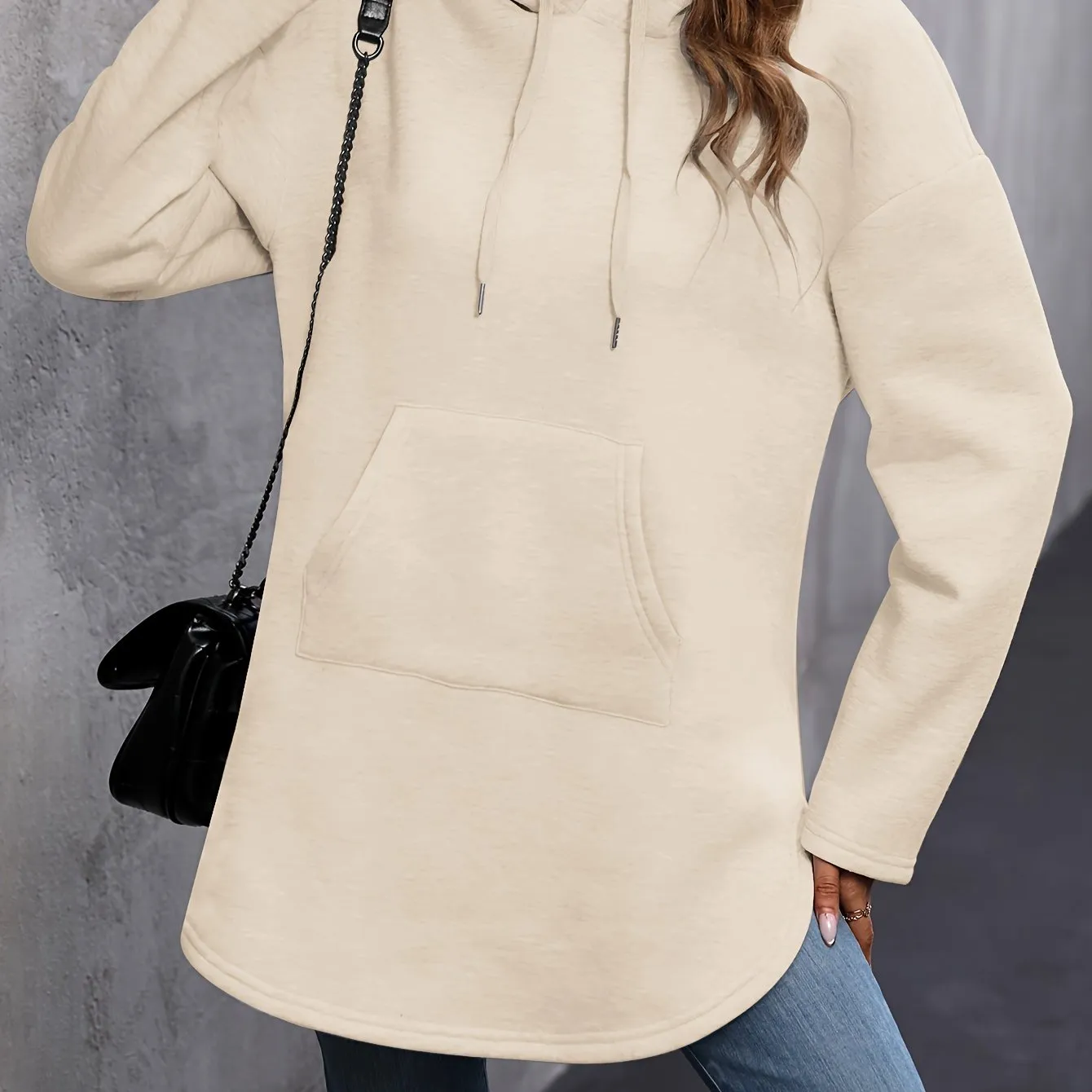 Casual Kangaroo Pocket Hoodie Comfortable Womens Long Sleeve Sweatshirt