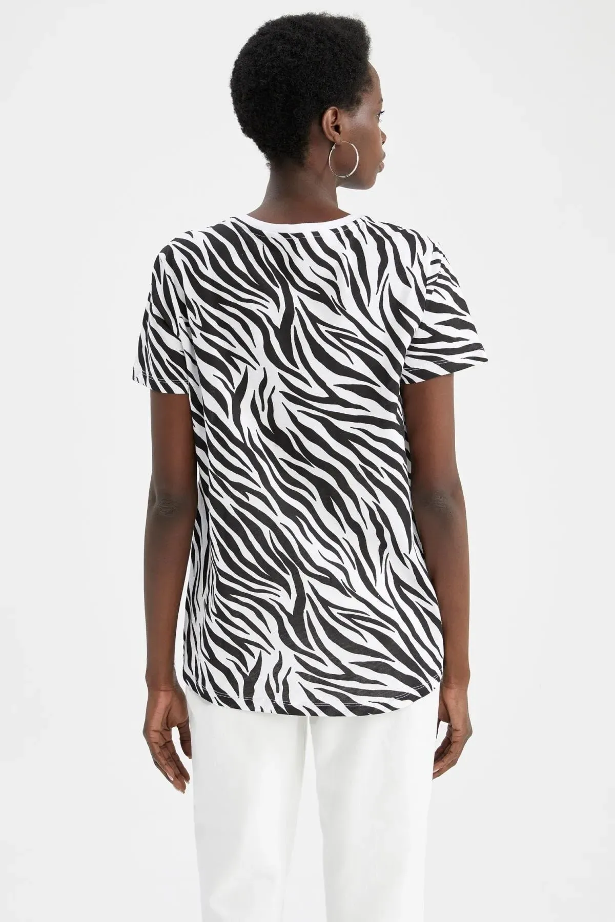 Defacto Women's Zebra Patterned Oversize Fit 100% Cotton T-Shirt