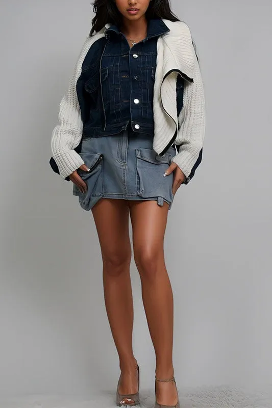 Denim and Knit Multi Fabric Jacket