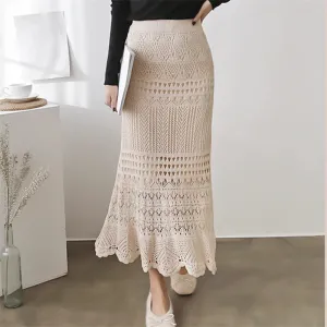 Elegant High Waist Korean Lace Crochet Sheath Wrap Chic Trendy Feminine Skirt