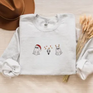 Embroidered Santa Ghost Sweatshirt, Christmas Ghost Crewneck or Hoodie