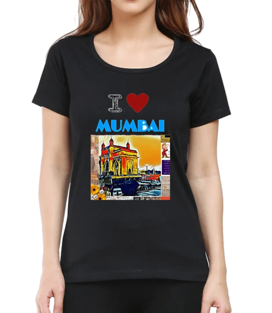 I Love Mumbai T Shirt for Women D50