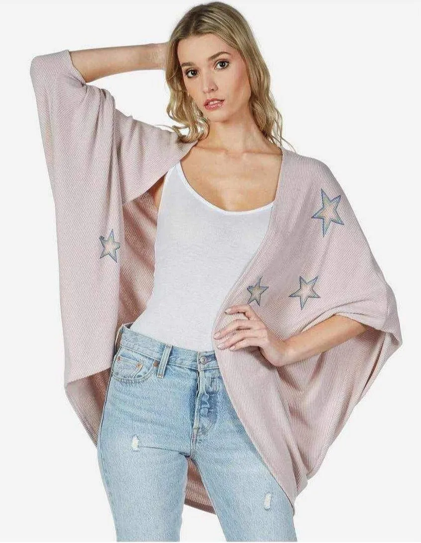 Lauren Moshi Isla Rainbow Outline Stars Wrap Cardigan