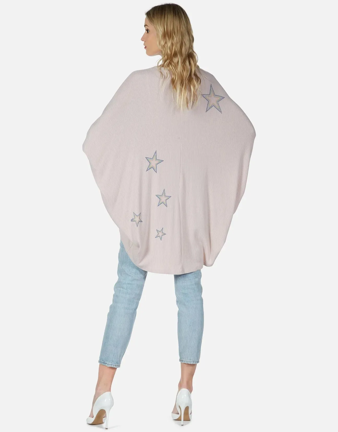 Lauren Moshi Isla Rainbow Outline Stars Wrap Cardigan