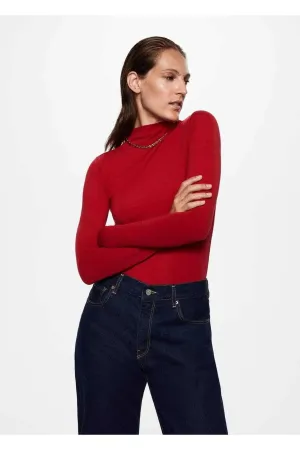 Mango Women's Red Long Sleeve Wool T-Shirt