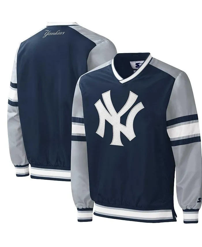 Men's New York Yankees Yardline Navy V-Neck Pullover Starter Windbreaker blue