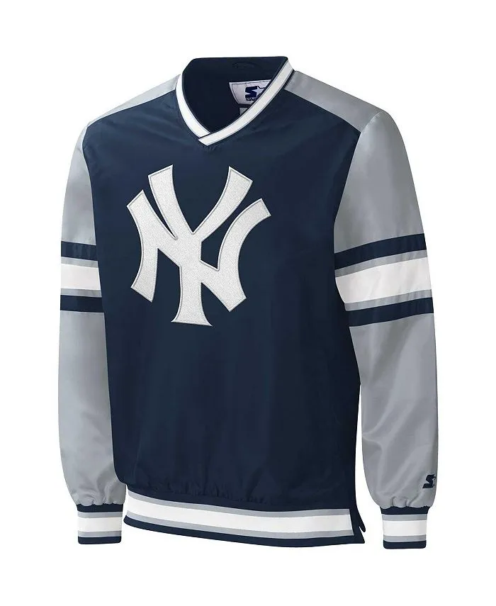 Men's New York Yankees Yardline Navy V-Neck Pullover Starter Windbreaker blue