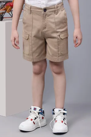 One Friday Boys Beige Cotton Shorts with flapped cargo pockets