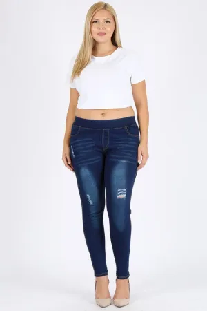 Plus Size High Waist Ripped Denim Jeggings Pants