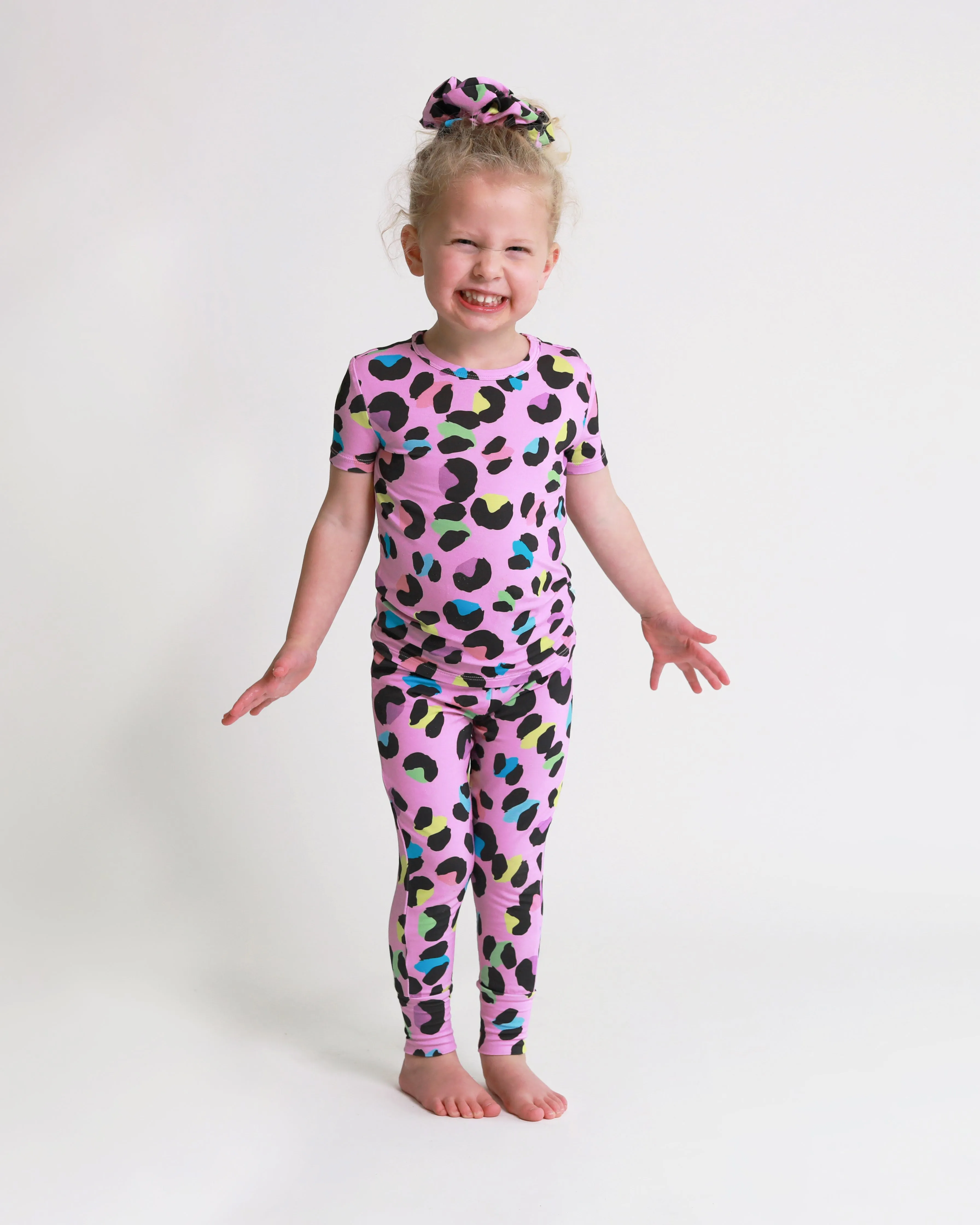 Posh Peanut Basic Short Sleeve Pajamas - Electric Leopard