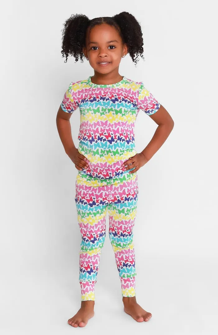 Posh Peanut Basic Short Sleeve Pajamas - Rainbow Butterfly