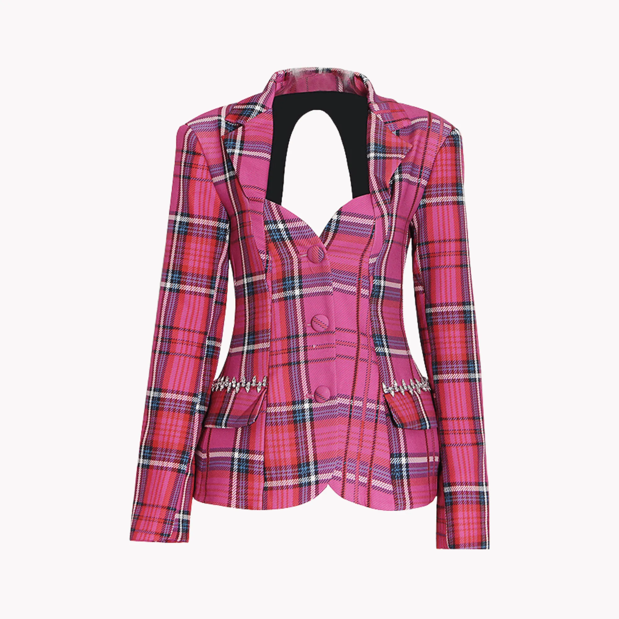 Pre Order:  Plaid Hollow Out Back Blazer - @theestylishp