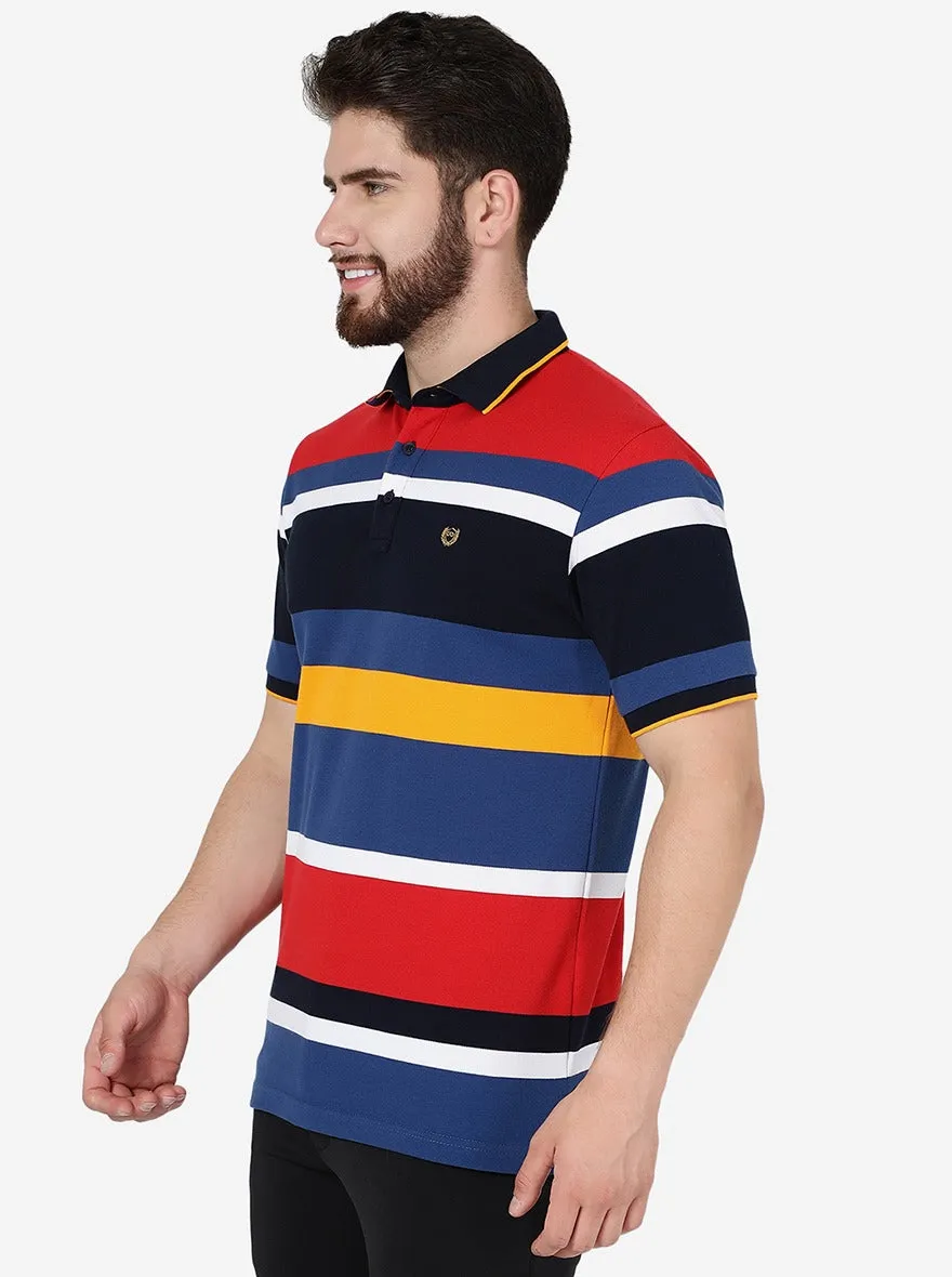 Red & Blue Striped Slim Fit Polo T-Shirt | JadeBlue