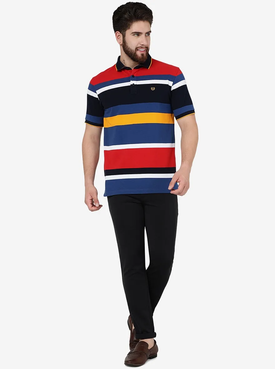 Red & Blue Striped Slim Fit Polo T-Shirt | JadeBlue