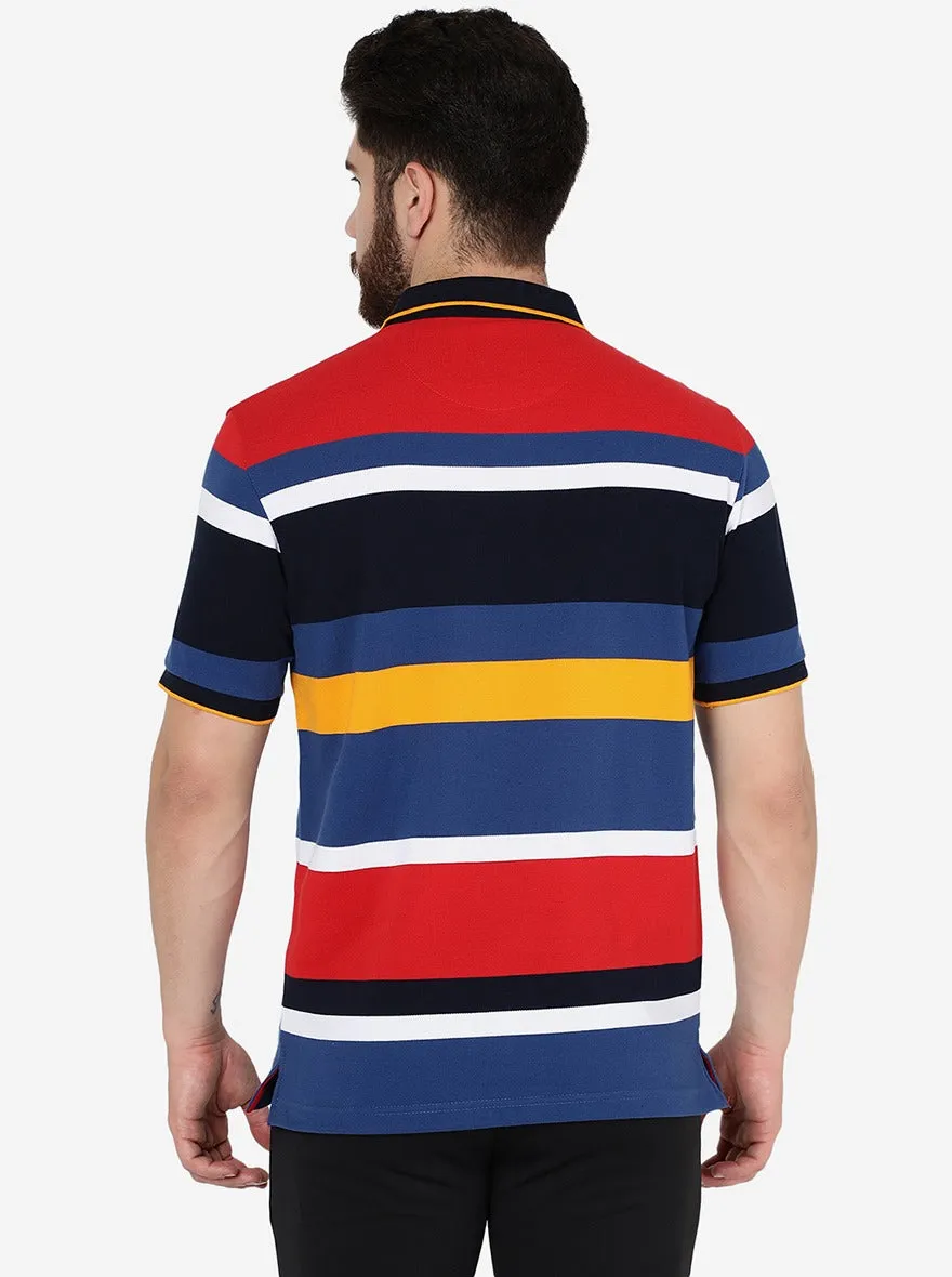 Red & Blue Striped Slim Fit Polo T-Shirt | JadeBlue