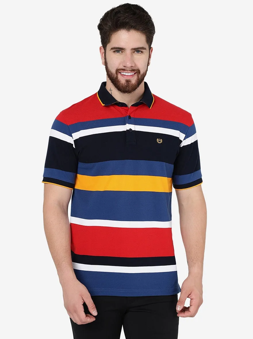 Red & Blue Striped Slim Fit Polo T-Shirt | JadeBlue