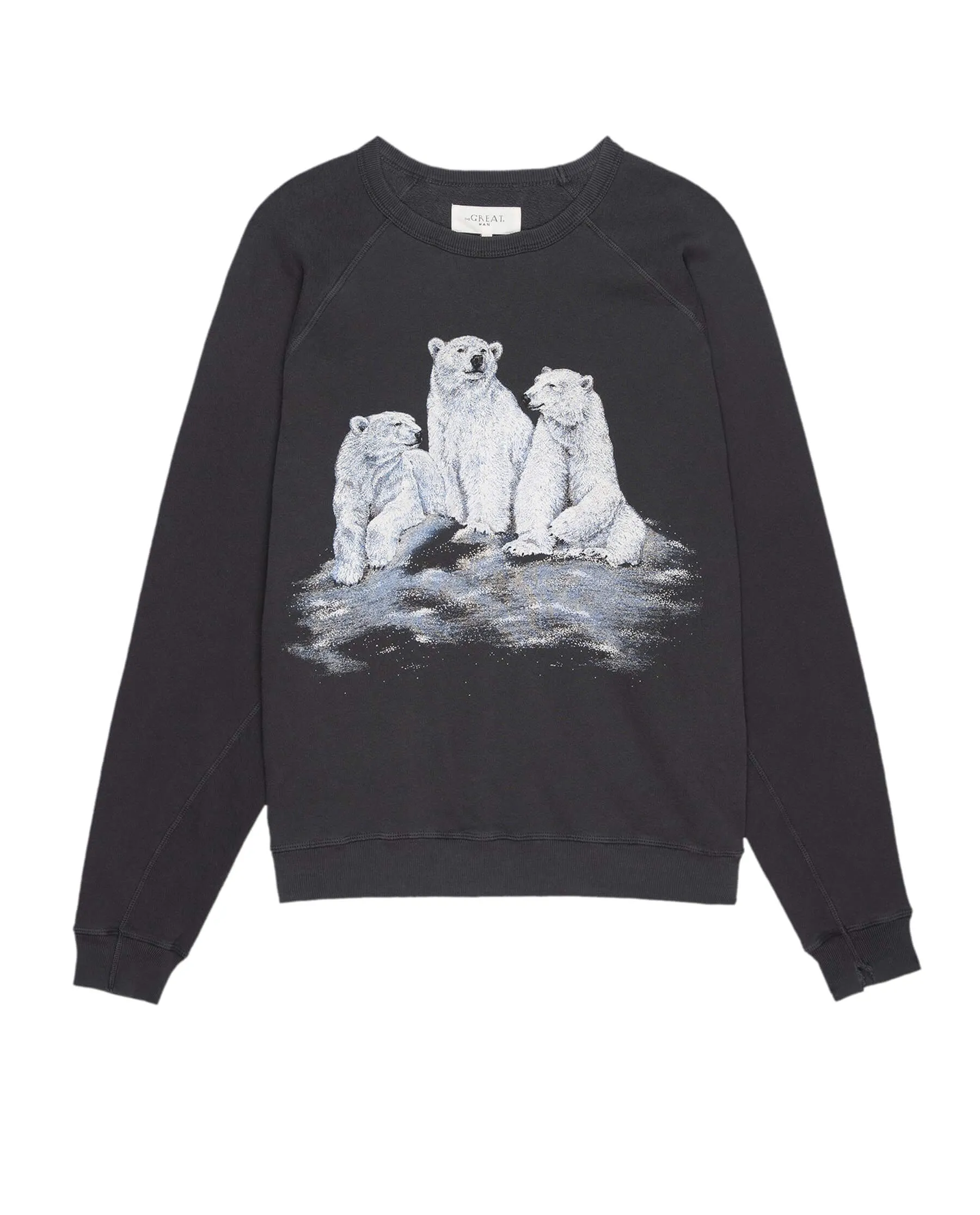 The Men's College Sweatshirt. Graphic -- Washed Black with Polar Bear Graphic