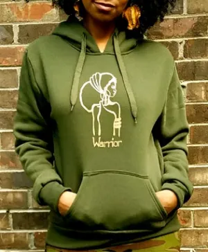 The Warrior Hoodie in Olive Green with khaki design