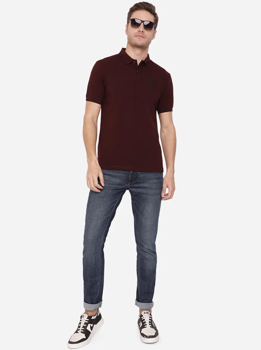 Wine Solid Slim Fit Polo T-Shirt | Greenfibre