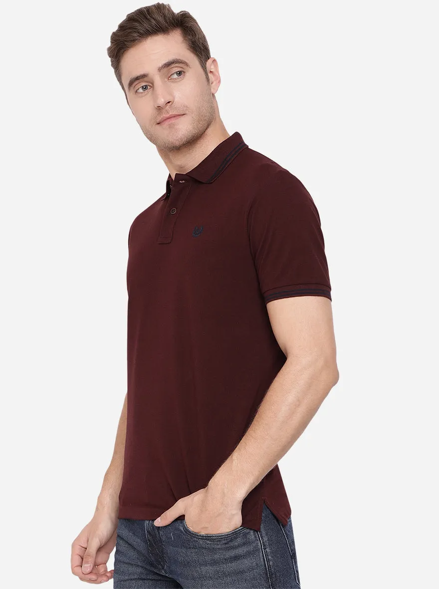 Wine Solid Slim Fit Polo T-Shirt | Greenfibre