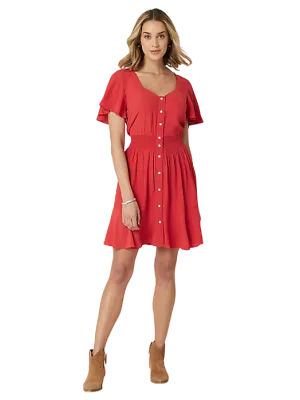 Wrangler Women's Retro Flutter Hem Snap Front Dress In Red